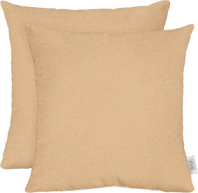 RSH DECOR: Sunbrella Square Throw Pillows Set of 2 | 20" x 20" | Water and Fade-Resistant Performance Fabric | Outdoor Pillow Covers with Down-Alternative Inserts | Made in USA (Cast Sand Tan)