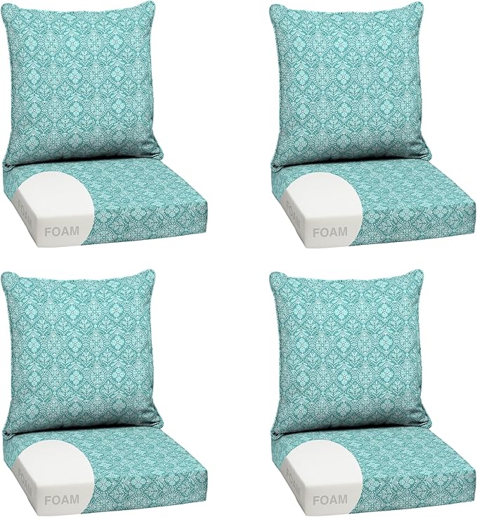 Arden Outdoor Deep Seat Cushion Set, Foam, 24x24, Turquoise Medallion | 4-Pack, Sofa, Couch, Conversation Set, Premium High-Density Foam, Never Flattens, Mold and Mildew Resistant