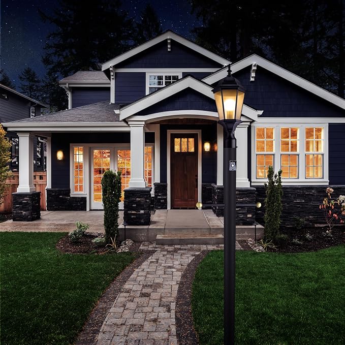 Design House Oak Creek Outdoor Post Light, Textured Black Post Lantern with Clear Beveled Glass, E26 Medium Base, Wet Rated Exterior Lamp for Driveways, Walkways, Porches & Patios, 589192-TBK | Post Mount, Traditional, Aluminum, Lighting, 589192-TBK