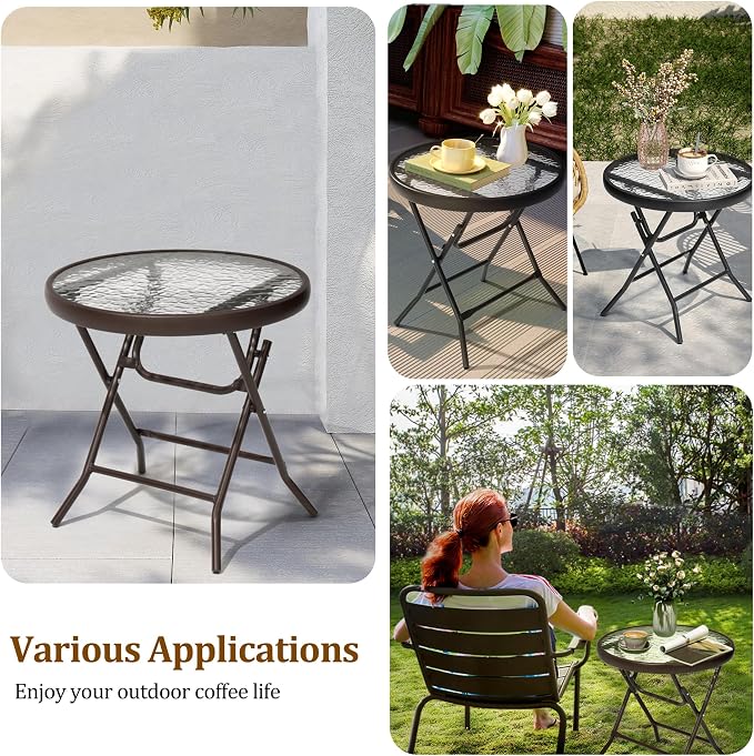 2 Pieces Outdoor Side Table - Small Patio End Table All Weather, Patio Furniture Sets and Outside Furniture for Pool, Balcony, Deck, Porch, Brown