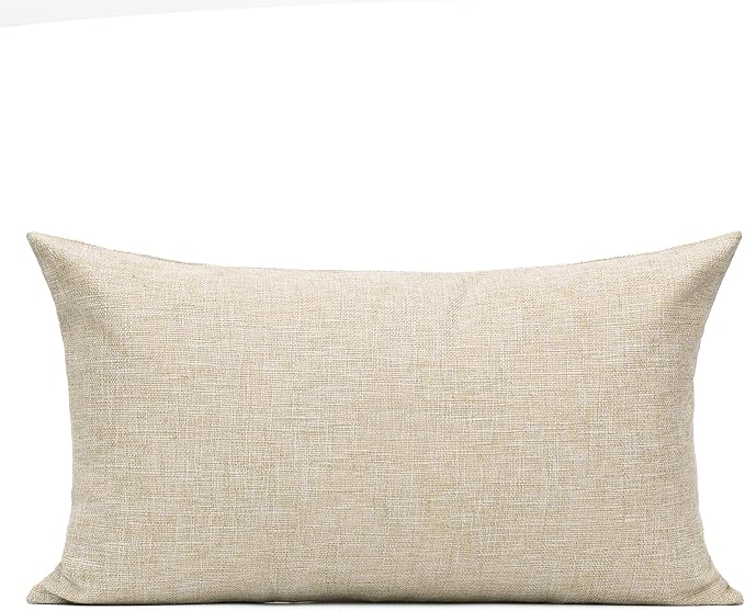 All Smiles Lumbar Throw Pillow Covers 12x20 Set of 2 Linen Beige Rectangle Pillow Cases Burlap Oblong Cushion Farmhouse Neutral Khaki Home Décor Indoor Outdoor for Bed Sofa Couch Patio Bedroom