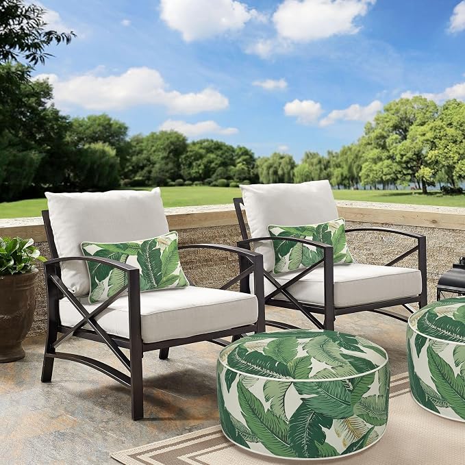 Lumbar Pillow with Insert, Set of 2, Outdoor Indoor Waterproof Decorative Patio Lumbar Pillow 12x20 Inch, Rectangular Cushion for Couch Sofa Garden Farmhouse Decoration-Green Palm Leaf