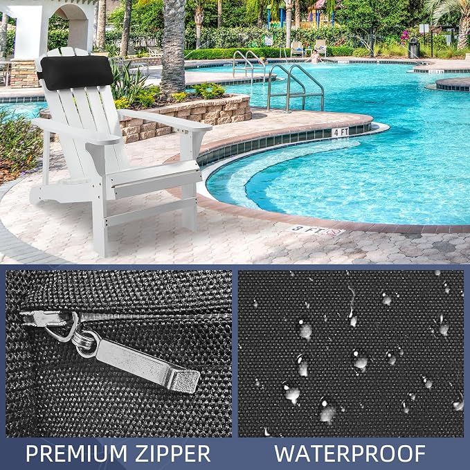 Outdoor Pillow for Chaise Lounge Chair, 4 Pack Chaise Lounge Pillows Water Resistant Head Support Pillow with Adjustable Strap for Patio Garden Pool Beach Chairs, Black