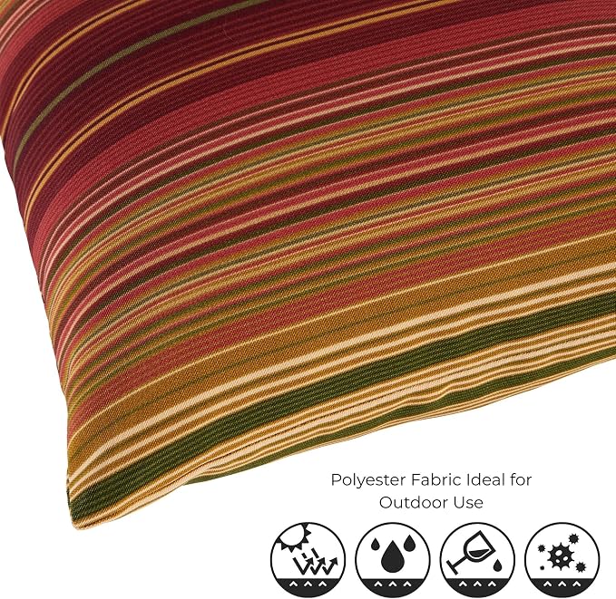 Set of 2 Outdoor Throw Pillows 19 x 12 Inch – Reversible Rectangle Patio Accent Pillows – Weather-Resistant Polyester Fabric – Eco-Friendly Recycled Polyfiber Fill – Kinnabari Stripe