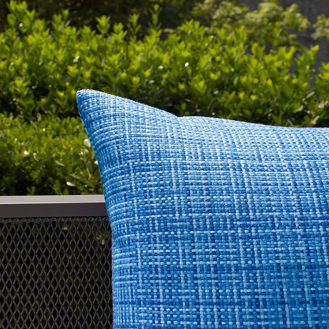 Kevin Textile Outdoor Waterproof 26x26 Inch Pillow Covers 2 Pack, Blue | Water Resistant, Faux Linen Yarn-dyed, Woven Texture Euro Throw Pillow Covers for Tent Patio Garden Couch Sofa