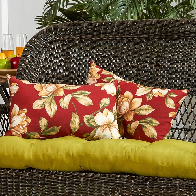 South Pine Porch Outdoor 19x12-inch Rectangle Accent Pillow (Set of 2), Roma Floral