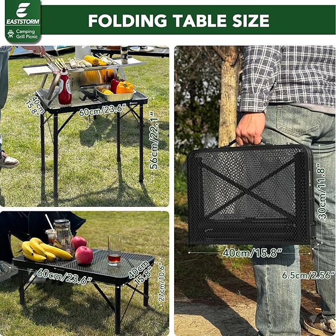 E EASTSTORM Folding Picnic Table for Grill Outdoor Camping Table with Portable Mesh Bag, Compact & Foldable for Easy Storage - Great for Picnic, Garden, Patio, Dining, BBQ, Party, Market 2Ft