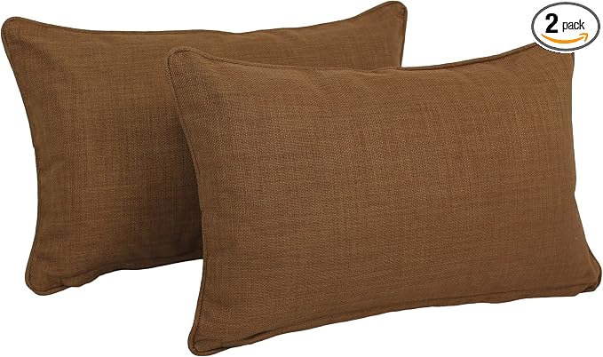 Blazing Needles Double-Corded Solid Outdoor Spun Polyester Back Support Pillows with Inserts Set, Set of 2, 20" x 12", Mocha