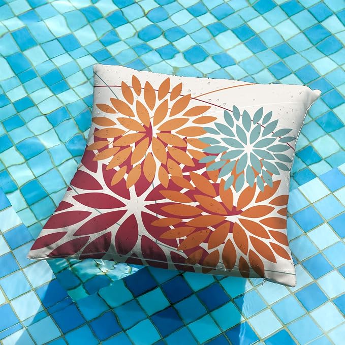 DFXSZ Pack of 2 Outdoor Waterproof Throw Pillow Covers 22x22 Burnt Orange | Polyester Spring Summer Fall Floral Decorative Cushion Cases(NO INSERT),For Couch Patio Funiture Garden Home Decor