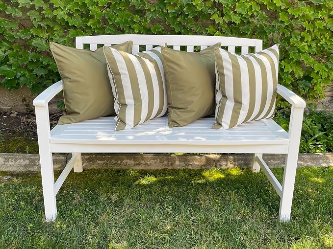 Pack of 2 Solid and Stripe 20''x20'' Outdoor Waterproof Olive Green Throw Pillow Covers Decorative Square Cushion Patio Pillows for Patio Furniture (Martini Olive)