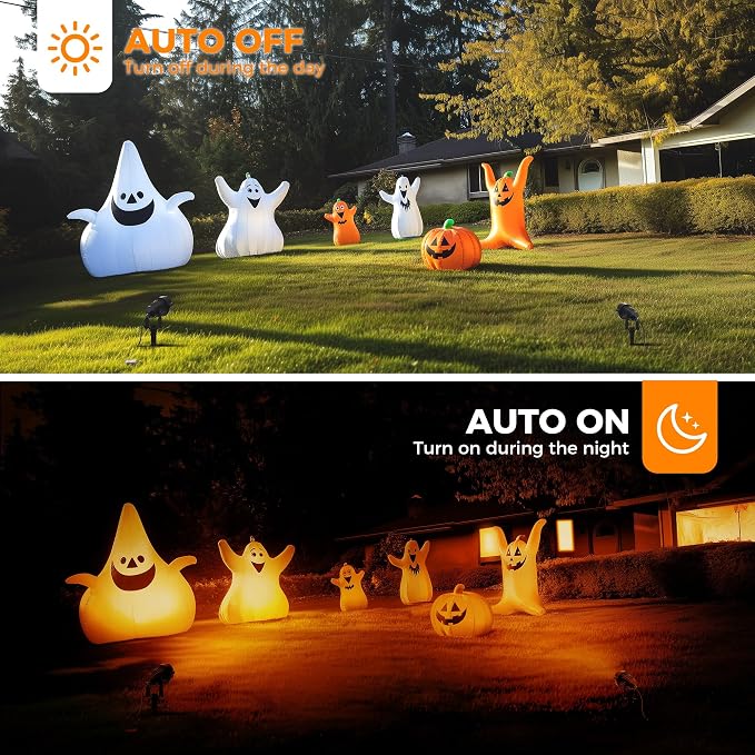 L LOHAS LED Orange and Purple Halloween Outdoor Spotlight 5W 2 Pack | Orange and Purple Halloween Lights with Auto Sensor, Outdoor Spotlights for Holiday, Tree and House Decoration