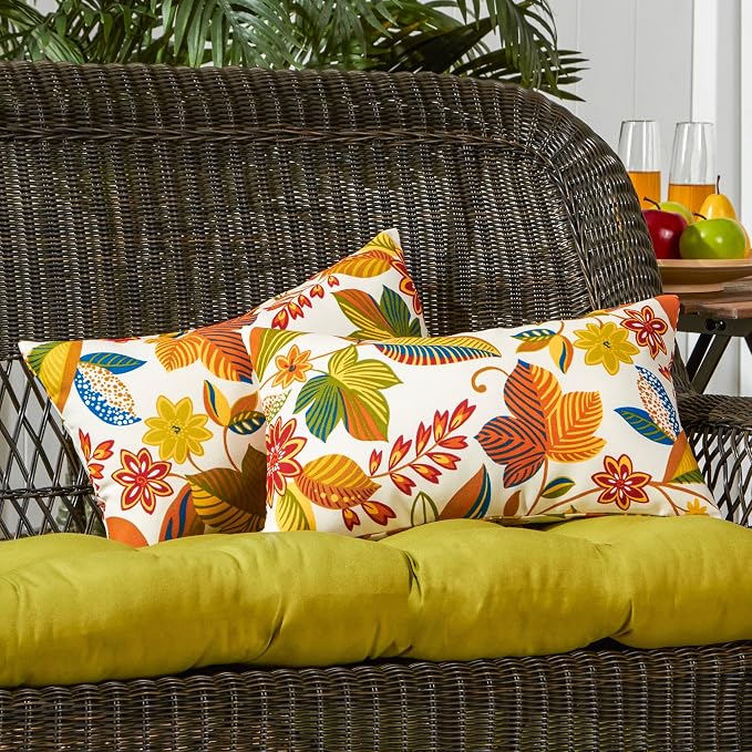 Greendale Home Fashions Outdoor 19x12 inch Rectangle Decorative Throw Pillow, 2-Pack, Foliage 2 Count