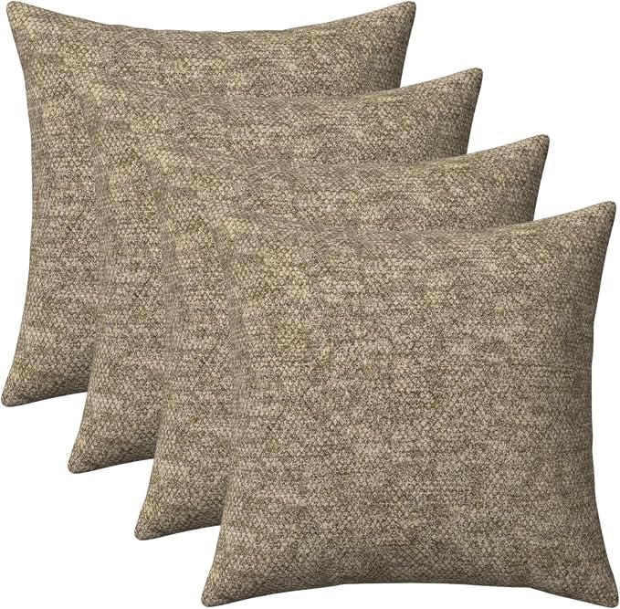 RSH DECOR: Sunbrella Square Throw Pillows Set of 4 | 17" x 17" | Water and Fade-Resistant Performance Fabric | Outdoor Pillow Covers with Down-Alternative Inserts | Made in USA (Berber Cafe)