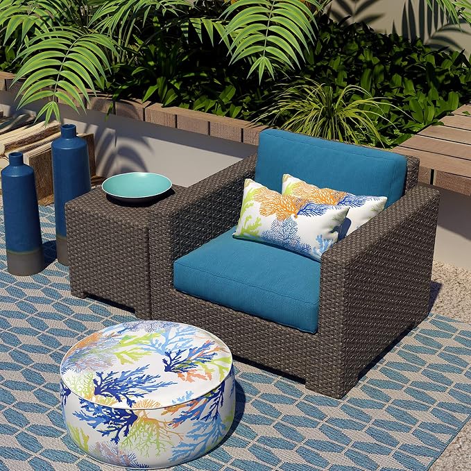 LVTXIII Outdoor/Indoor Lumbar Pillow Covers, Patio Fade Resistant Lumbar Pillow Cases ONLY, Tropical Lumbar Cushion Covers for Home and Garden Furniture Decor,12” x 20”, Pack of 2, Coral Multi