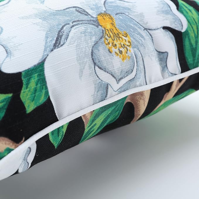 Pillow Perfect Floral Indoor/Outdoor Accent Throw Pillow, Plush Fill, Weather, and Fade Resistant, Throw - 16.5" x 16.5", Black/White Magnolia, 2 Count