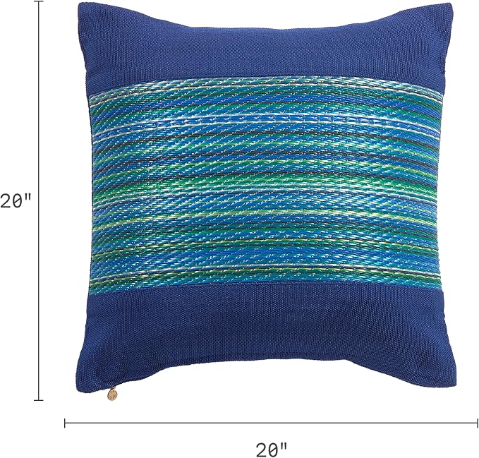 Fab Habitat Indoor/Outdoor Throw Pillow Made from Recycled Polyester Yarn - Double Sided, Stain Resistant, Machine Washable - Bohemian - Patio, Deck, Porch, Living Room - Cancun - Blue - (20" x 20")