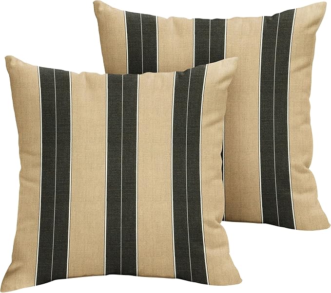 Sorra Home x Sunbrella - Indoor/Outdoor Square Pillows (Set of 2), Tan & Black Stripes