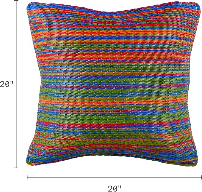 Fab Habitat Outdoor Premium Recycled Plastic Pillow - Waterproof, Fade Resistant - Striped - Patio, Porch, Deck, Balcony - Cancun - Multicolor - 20" x 20"