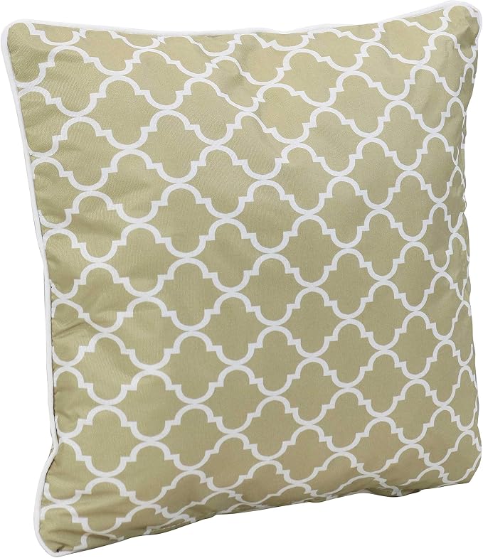 Sunnydaze Set of 2 Indoor/Outdoor Decorative Throw Pillows - 16-Inch Square Throw Pillows - Pillow Set for Indoor or Outdoor Bench, Chair or Loveseat - Tan and White Lattice