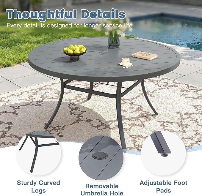 DIFY 11 Piece Outdoor Dining Set, 60" Round Metal Patio Table and Textilene Stackable Chairs for 10, All Weather Patio Furniture Set with Umbrella Hole for Backyard Garden Deck, Grey