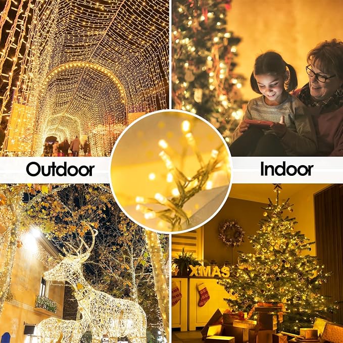 2 Pack 200 LED Connectable String Lights, Christmas Lights Outdoor Indoor | Warm White, 13 Modes, Timer, 66FT Clear Wire Waterproof Twinkle Fairy Lights Plug in for Bedroom Classroom Xmas Tree Decor