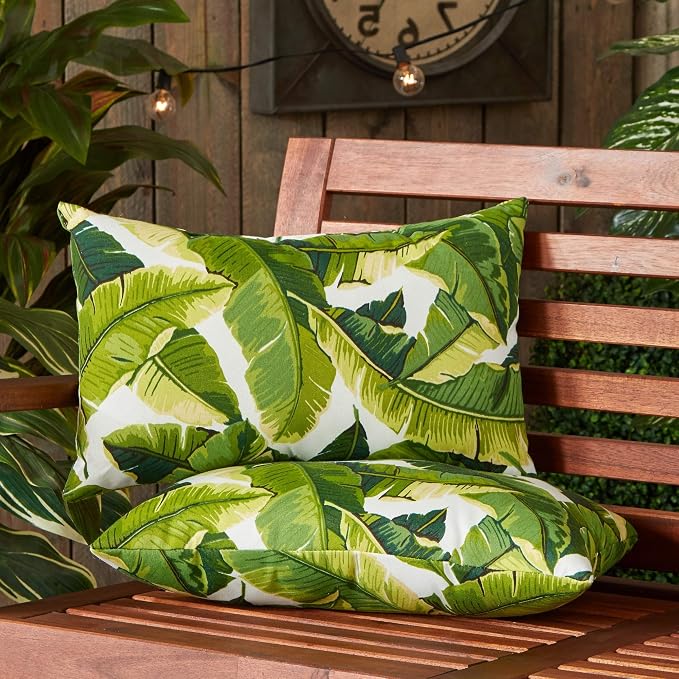 Greendale Home Fashions 2-Pack Outdoor 19x12 inch Rectangle Decorative Throw Pillow, Tropical White