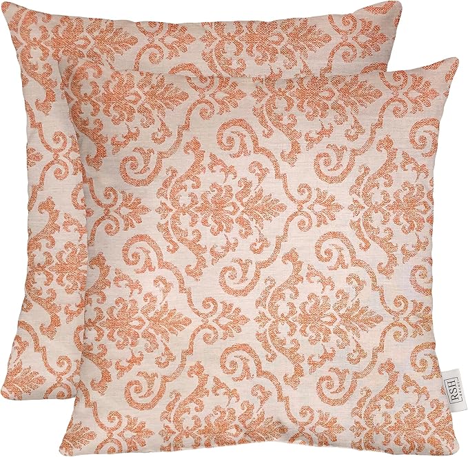 RSH DECOR: Sunbrella Square Throw Pillows Set of 2 | 17" x 17" | Water and Fade-Resistant Performance Fabric | Outdoor Pillow Covers with Down-Alternative Inserts | Made in USA (Rialto Papaya)