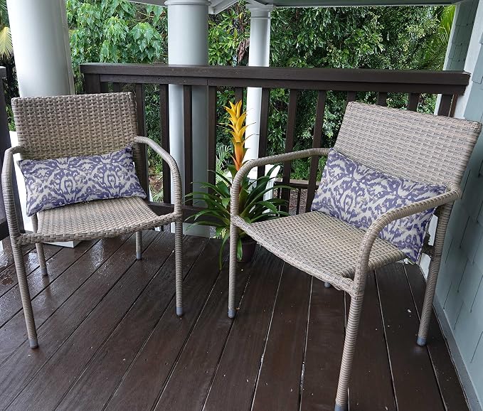 Indoor/Outdoor Polyester Fabric Lumbar Pillow Cover, All-Weather Waterproof Rectangular Cushion Case for Patio Furniture, 12 x 24 Set of 2 - Ikat-33
