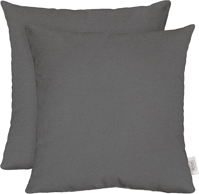 RSH DECOR: Outdura Square Throw Pillows Set of 2 | 20" x 20" | Water and Fade-Resistant Performance Fabric | Outdoor Pillow Covers with Down-Alternative Inserts | Made in USA (Zinc Charcoal Grey)