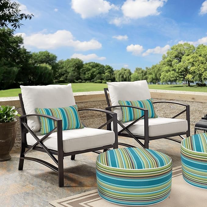 Lumbar Pillow with Insert, Set of 2, Outdoor Indoor Waterproof Decorative Patio Lumbar Pillow 12x20 Inch, Rectangular Cushion for Couch Sofa Garden Farmhouse Decoration-Green Stripe