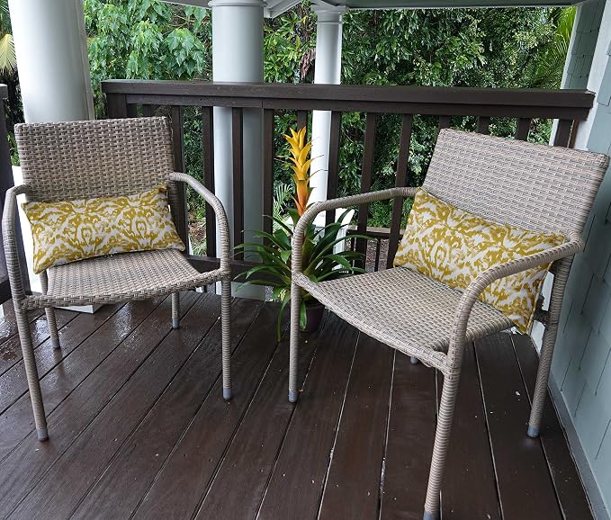 Indoor/Outdoor Polyester Fabric Lumbar Pillow Cover, All-Weather Waterproof Rectangular Cushion Case for Patio Furniture, 12 x 24 Set of 2 - Ikat-21