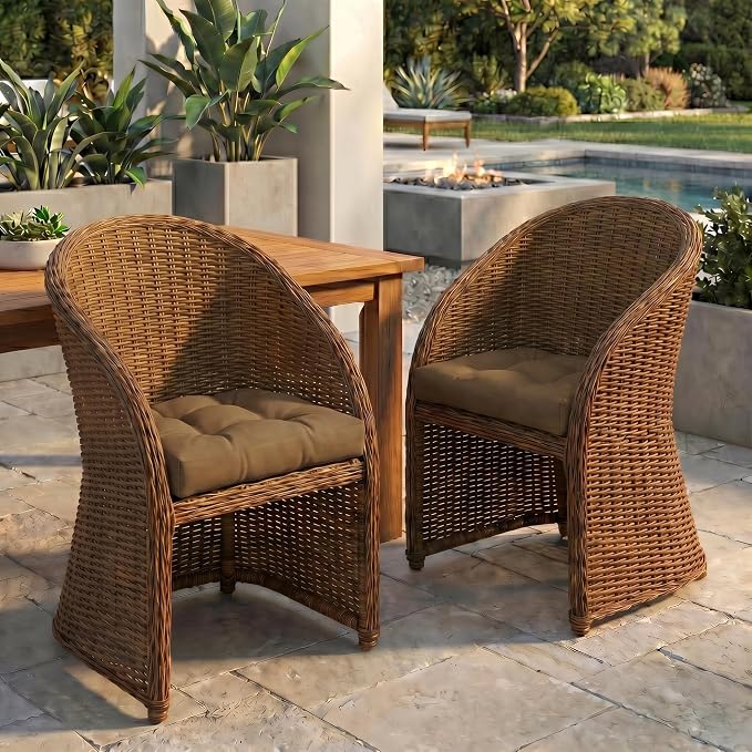 RSH DECOR: Outdura Tufted Wicker U-Shape Cushions Set of 2 | 22” x 22” | Outdoor Seat Cushions for Patio Furniture| Crafted with Performance Fabric | Made in USA (Canvas Sepia)