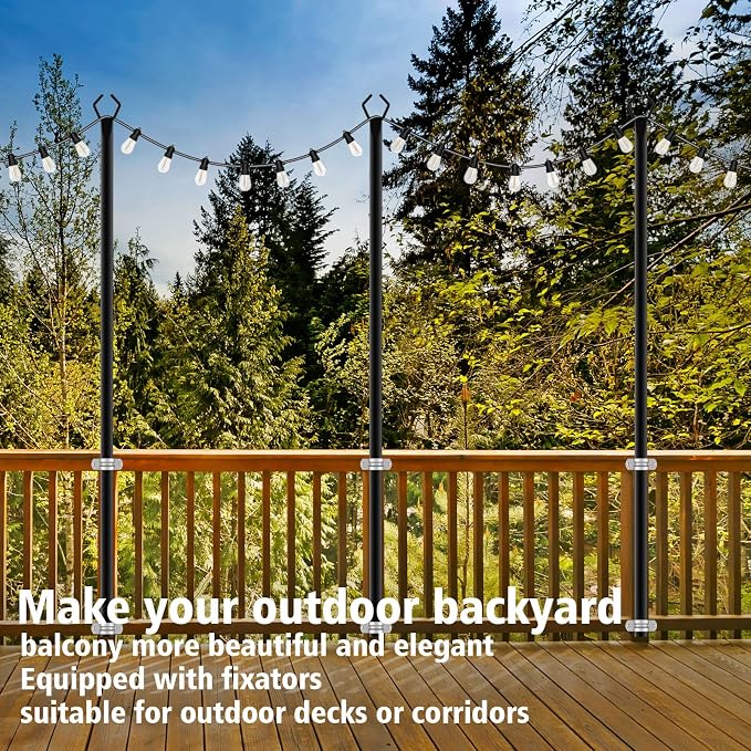 Beizelte 4 Pack 10Ft String Light Poles,Light Poles for Outside Lights with Fork,Outdoor Brackets Hanging Lights,Metal Stand for Deck Patio,Backyard,Wedding,Deck,Party