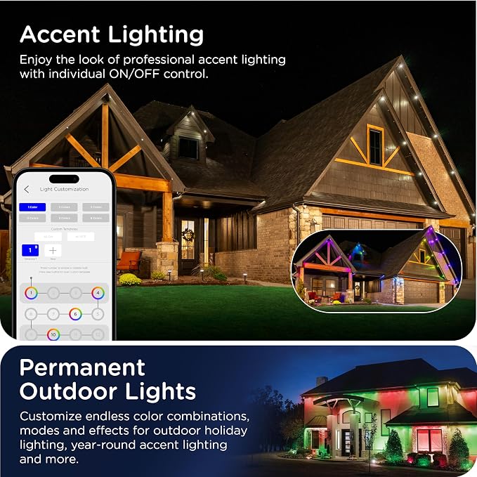 Enbrighten Eternity Permanent Outdoor Lights, 100ft, 72 Lights, Smart | White Cord, RGBWIC LEDs, Weatherproof, Cuttable, Link to 200ft, Christmas, App Control, Works with Alexa & Google Home
