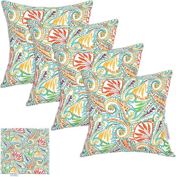 EAGLE PEAK Set of 4 Throw Pillow Covers, Modern Decorative Square Toss Pillow Cushion Case 17 x 17 inch for Home Patio Garden Sofa Chair Couch Furniture， Paisley White