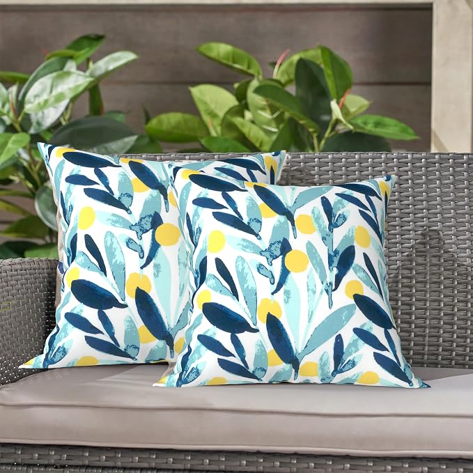 LVTXIII Outdoor Throw Pillows, Decorative Throw Pillows with Inserts, 16"x16" Square Pillows for Bed, Couch, Sofa and Patio Furniture, Set of 2, Leaves Multi