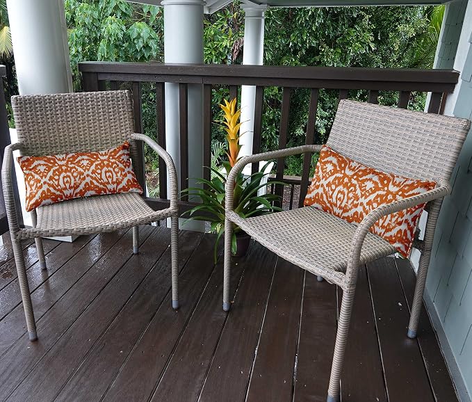 Indoor/Outdoor Polyester Fabric Lumbar Pillow Cover, All-Weather Waterproof Rectangular Cushion Case for Patio Furniture, 16 x 24 Set of 2 - Ikat-39