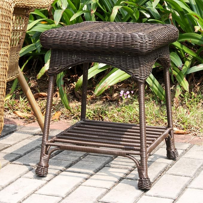Wicker Lane Outdoor White Wicker Patio Furniture End Table