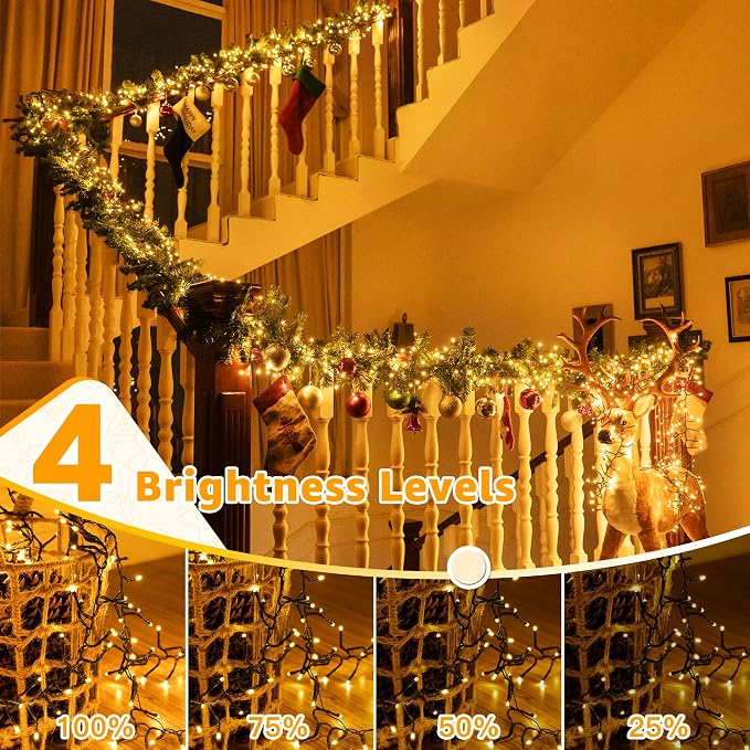 Ollny Cluster Christmas Lights 1000LED 49FT, Warm White Tree Lights 8 Modes Timer Remote, Waterproof String for Outdoor Indoor Outside Garland Xmas Decorations