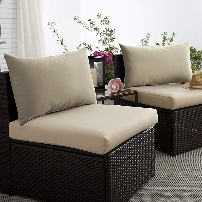 Sorra Home Beige Indoor/Outdoor Knife Edge Pillow Set, 14 in x 24 in