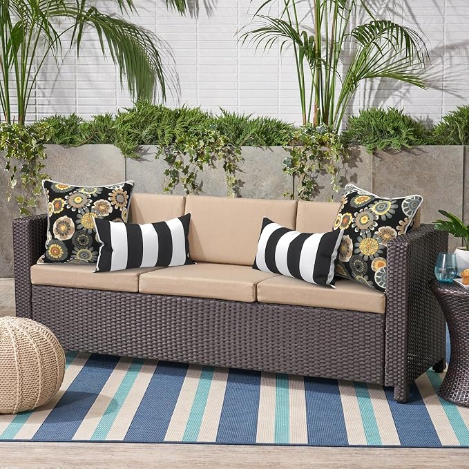 Outdoor Throw Pillow Covers Pack of 2, Decorative Water Repellent Square Pillow Cases with Piping 18x18 Inch, Black Yellow Crosby
