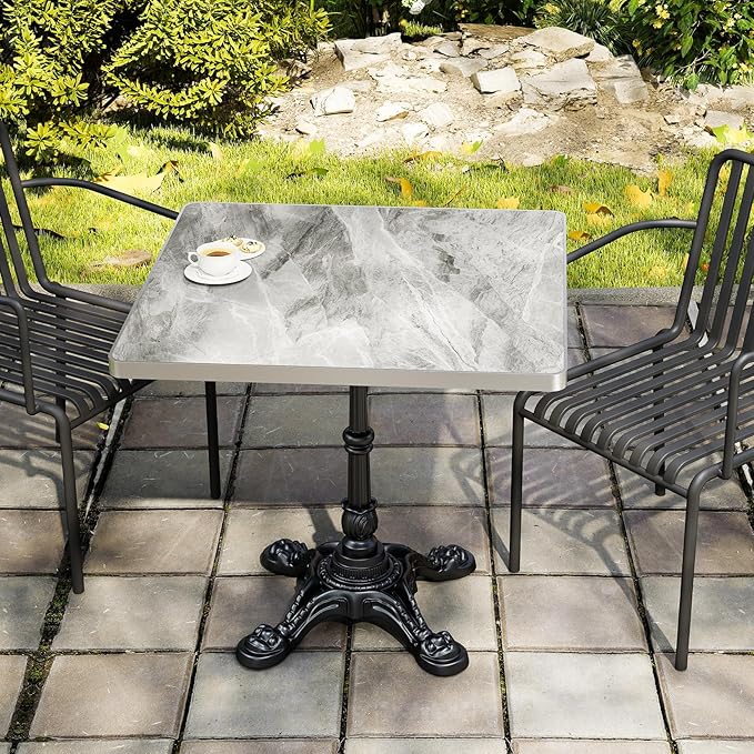 31.5" Outdoor Tulip Dining Table with Sintered Stone Tabletop and Cast Iron Base, Antique Patio Bistro Table for 2-4 Person for Indoor Outside Cafe Restaurant Backyard Garden (Light Gray Marble)