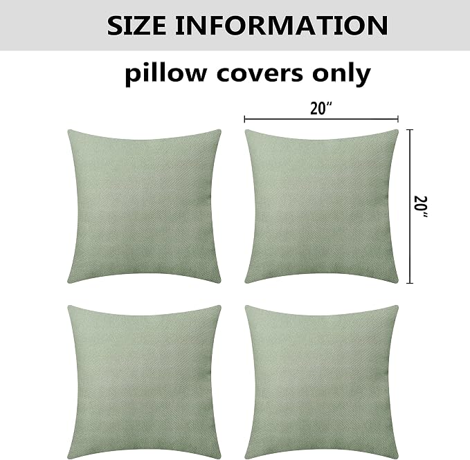 Home Brilliant Outdoor Throw Pillows for Patio Furniture Waterproof Decorative Pillow Covers 20x20 Inch, 50x50cm, Set of 4, Sage Green