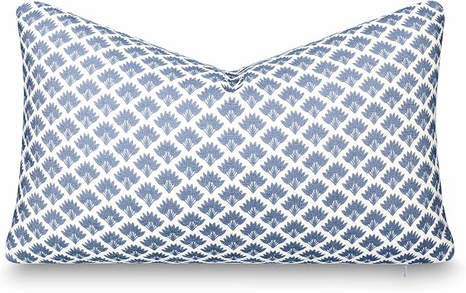 California Casual Coastal Indoor Outdoor Lumbar Pillow Cover, 12"x20" Water Repellent for Patio, Backyard, Couch, Poolside, Azure Blue Print Ravenala Palm Tree