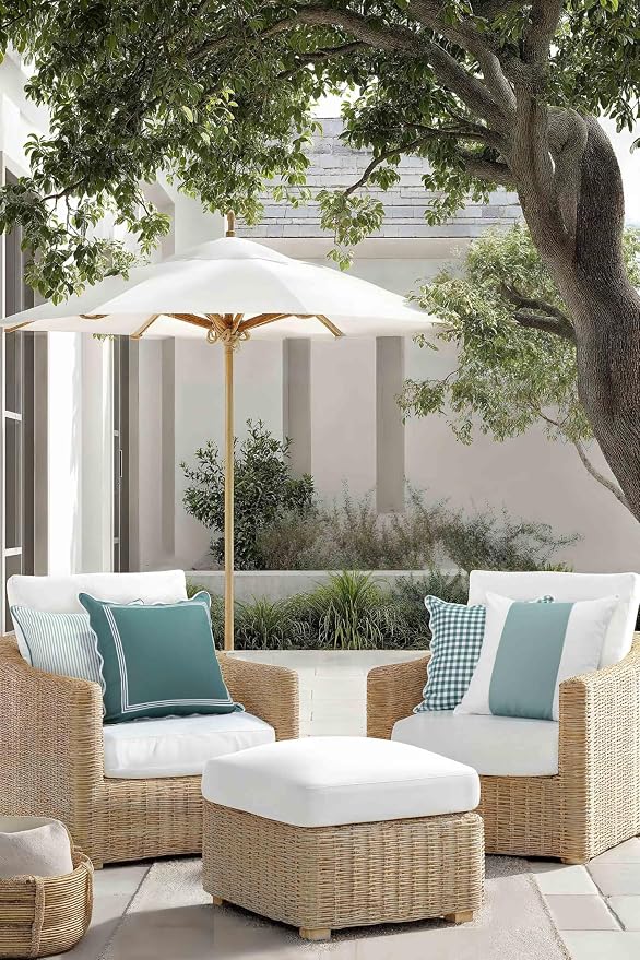 Hofdeco Premium Coastal Grandmillennial Scalloped Patio Indoor Outdoor Throw Pillow Cover Only, 20"x20" Water Repellent for Backyard, Couch, Poolside, Forest Green Embroidered Frame