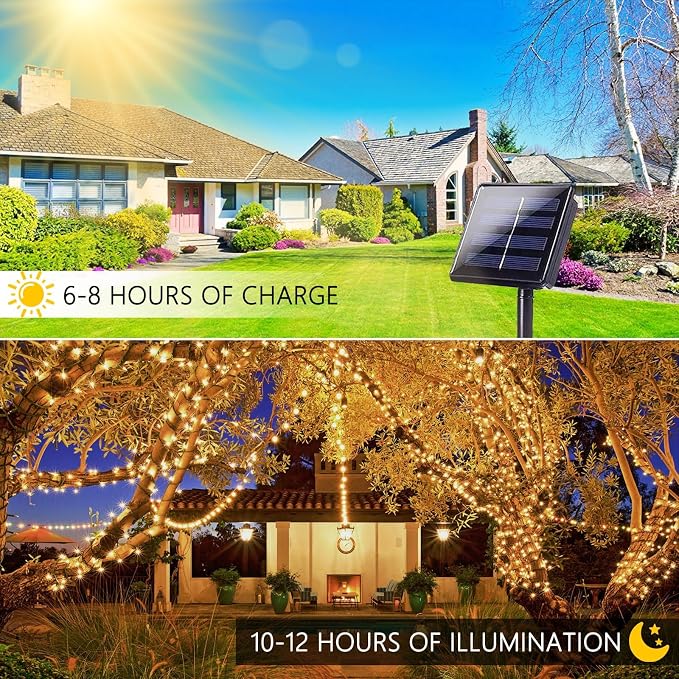 Solar String Lights Outdoor 4 Pack 170FT 480 LED Christmas Light Warm White | 8 Modes, Auto On/Off, Memory Function, Waterproof Solar Twinkle Lights for Outside Xmas Tree Garden Party Christmas Decor