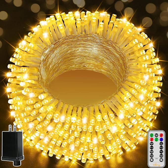Ollny Christmas Lights Outdoor 800LED 262FT, Warm White Plug in Fairy Light with Remote, 8 Modes Waterproof Timers Dimmable LED String Lights for Indoor House Outside Bedroom Patio Balcony