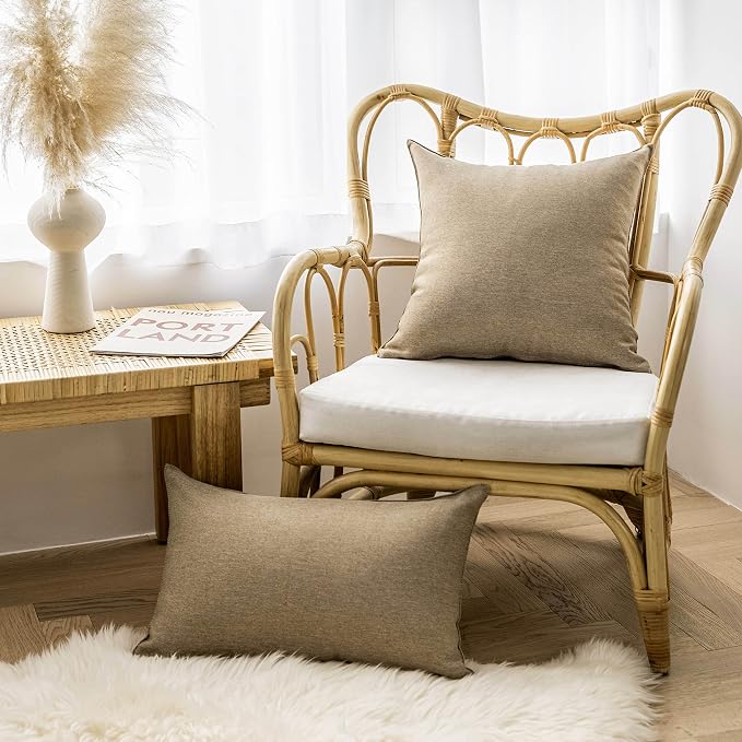 Home Brilliant Patio Pillows Outdoor Waterproof Set of 4 Throw Pillow Covers, 16x16 inch, 40x40 cm, Pack of 4, Linen