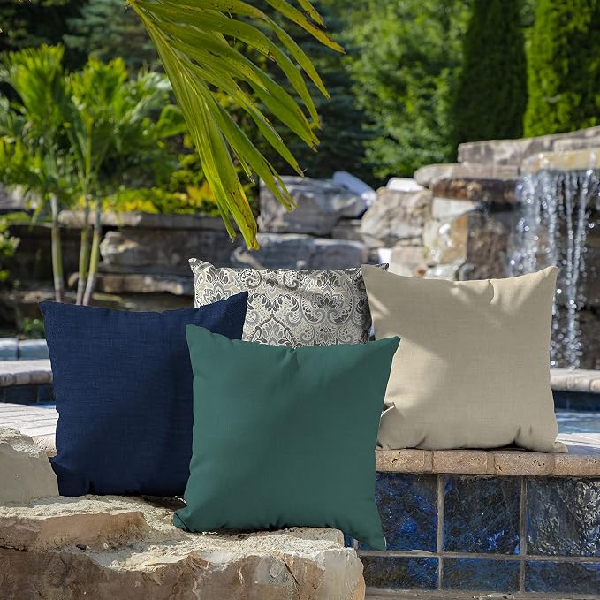 Arden Outdoor Toss Pillow, 2-Pack, 16x16, Peacock Blue Green | Indoor/Outdoor Décor, Rain-Proof, Fade Resistant, Mold and Mildew Resistant