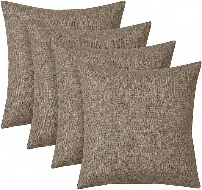 RSH DECOR: Sunbrella Square Throw Pillows Set of 4 | 17" x 17" | Water & Fade-Resistant Performance Fabric | Outdoor Pillow Covers with Down-Alternative Inserts | Made in USA (Spectrum Mushroom Brown)